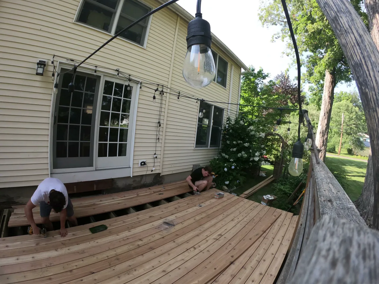Decking boards going down on the new frame