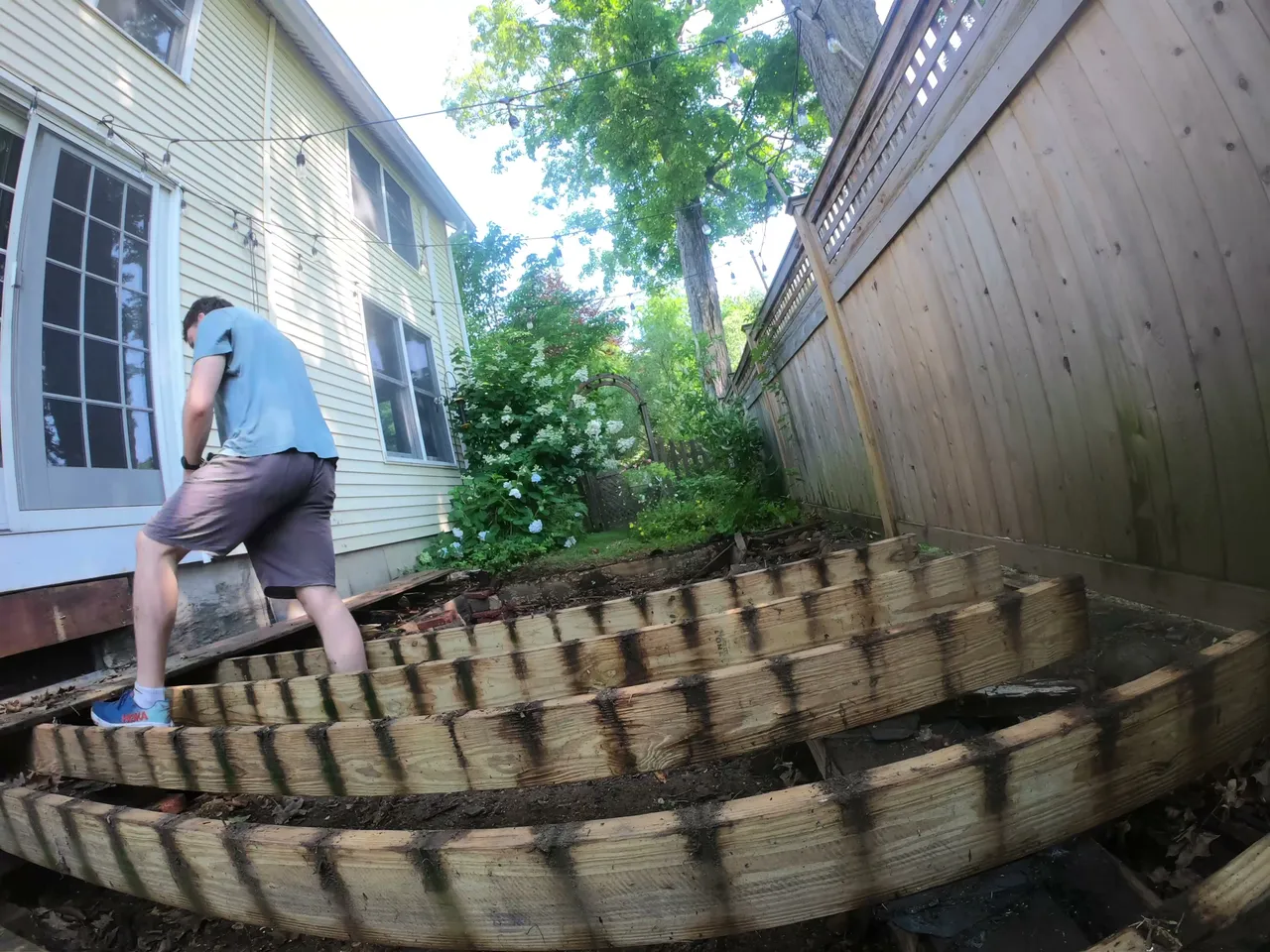 Old deck stripped down to its joists