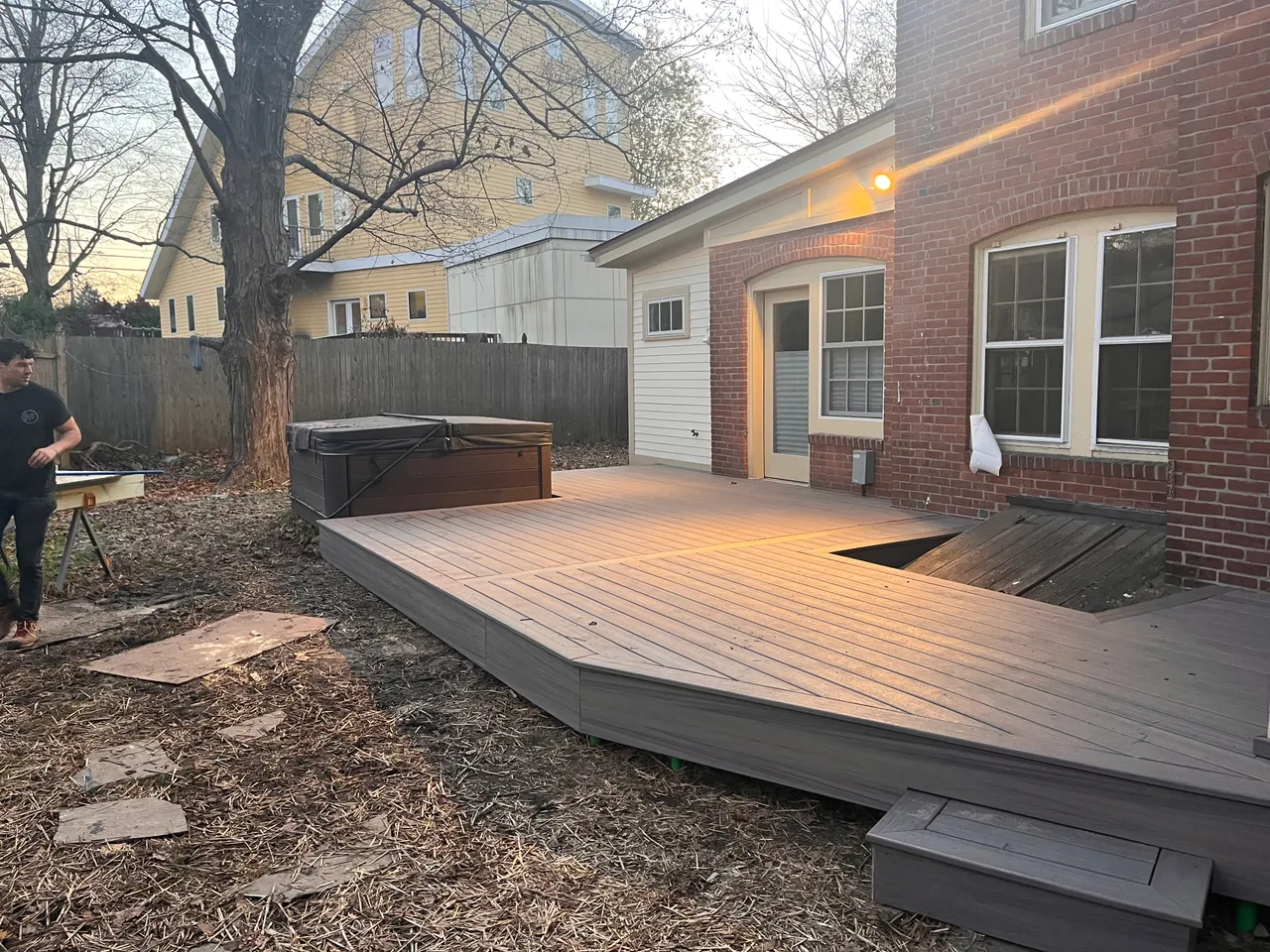 Wide view of the new composite deck from the yard
