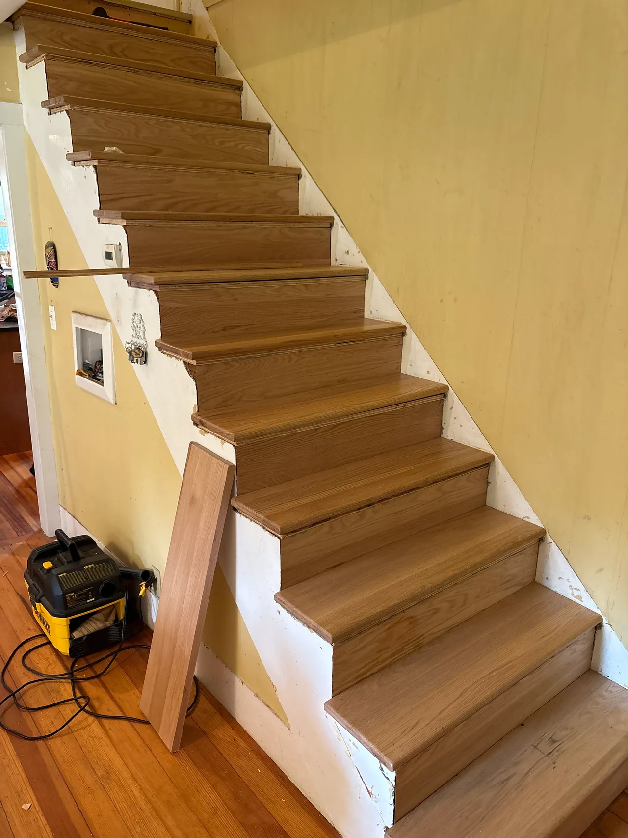 New hardwood stairs viewed from the bottom step